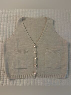 Cream V-Neck Knit Button Front Sweater Vest